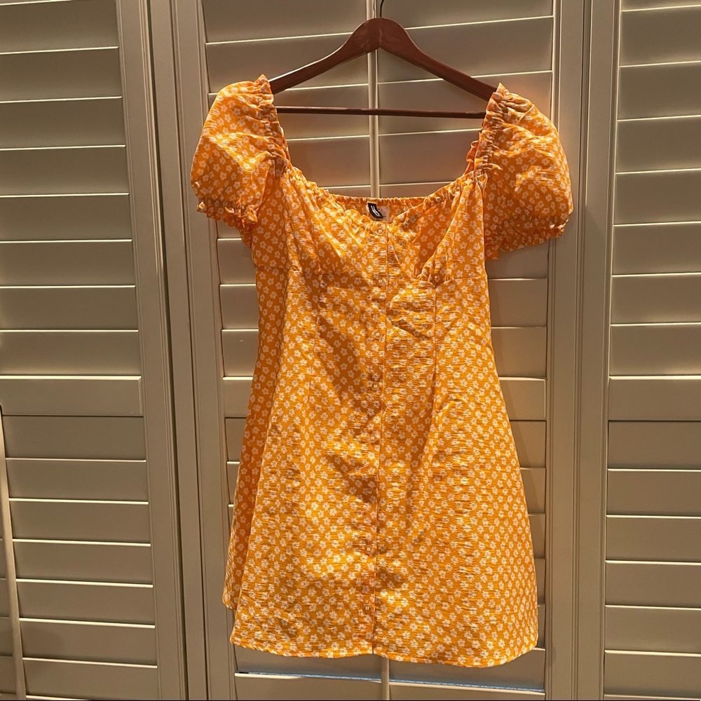 Light Orange Floral Dress with Short Puff Sleeves